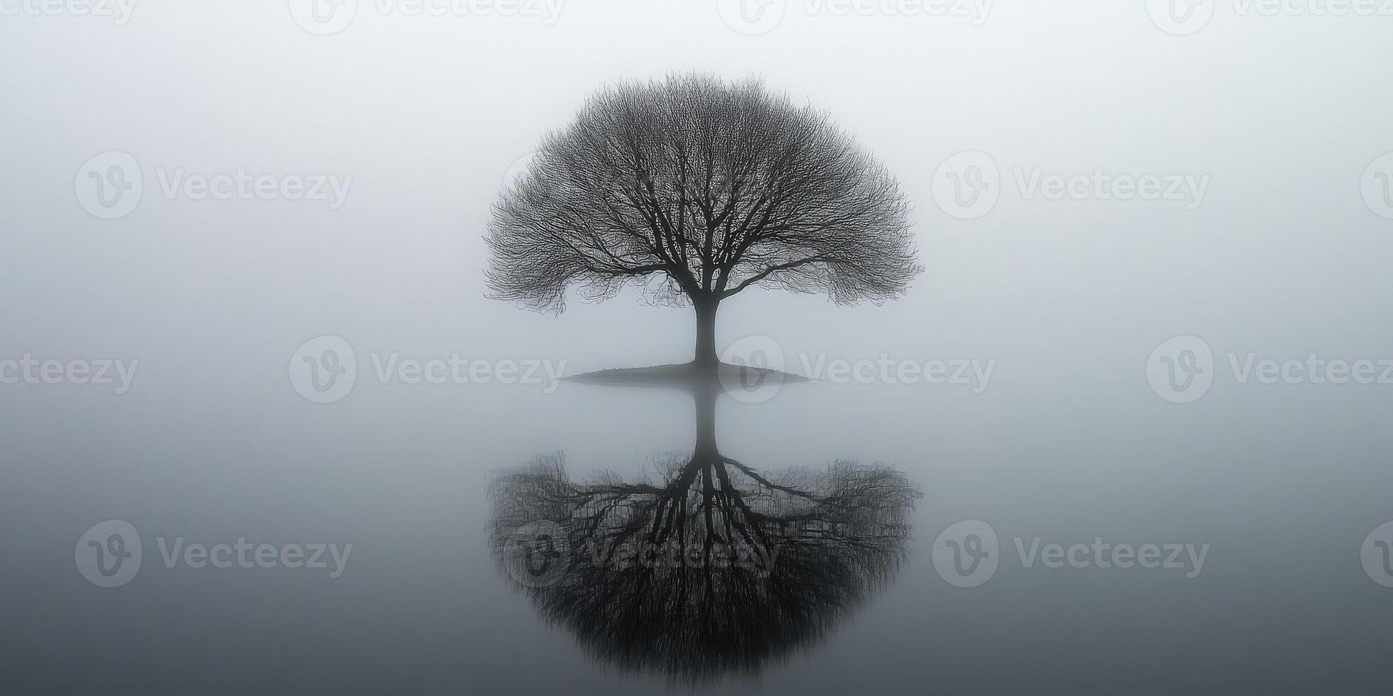 A lone tree is reflected in the water photo