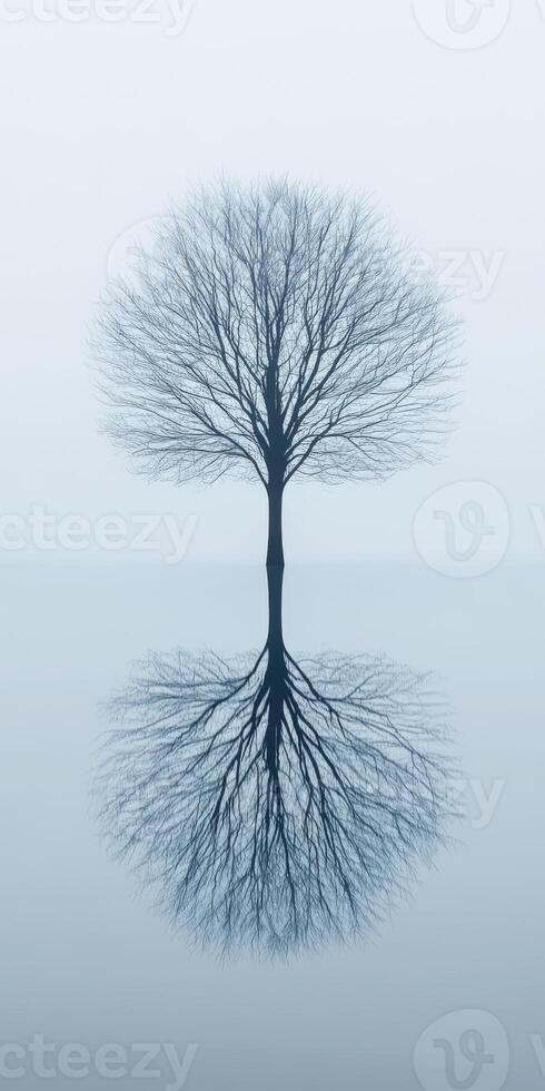 Lonely tree with reflection in calm water photo