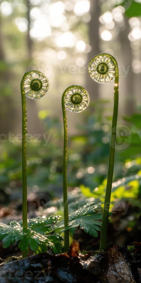 Ferns with delicate fiddleheads photo