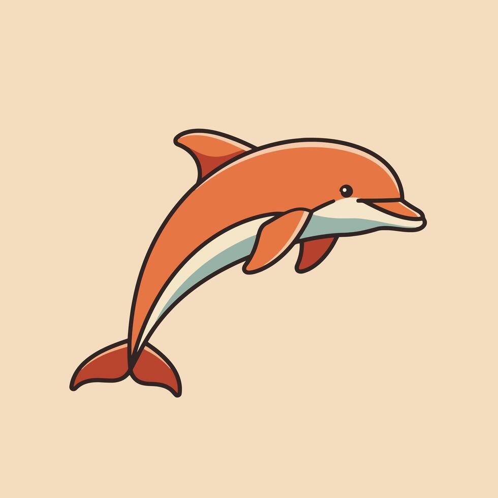 Orange Dolphin Jumping Cartoon Illustration with Simple Clean Line Design vector