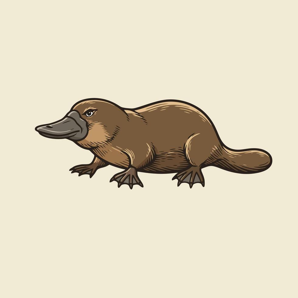 Illustration of a Platypus Walking on a Light Colored Background vector