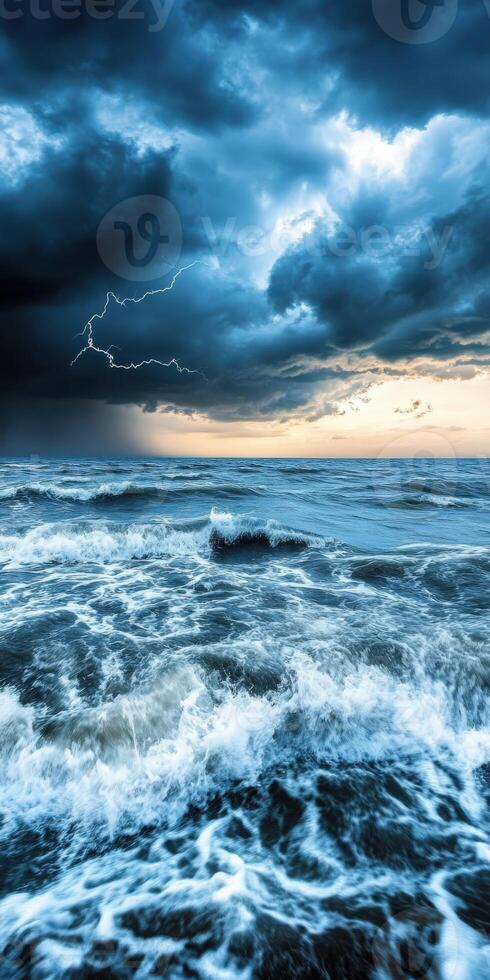 Storm clouds gather over a restless sea photo