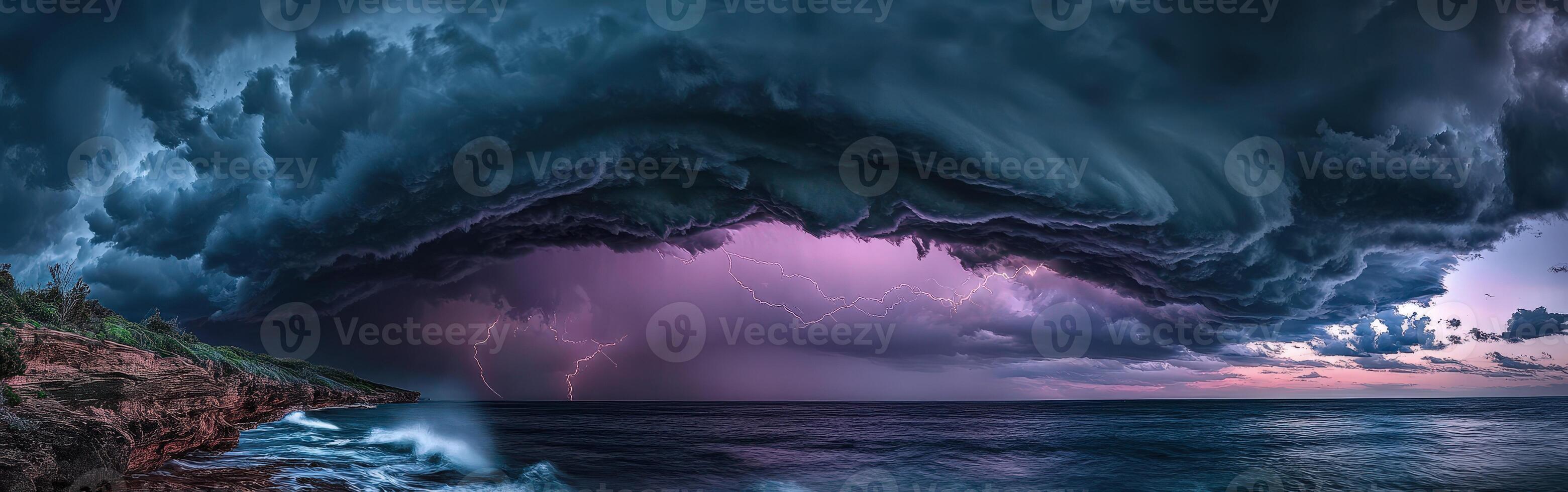 Coastal landscape with dramatic stormy skies photo