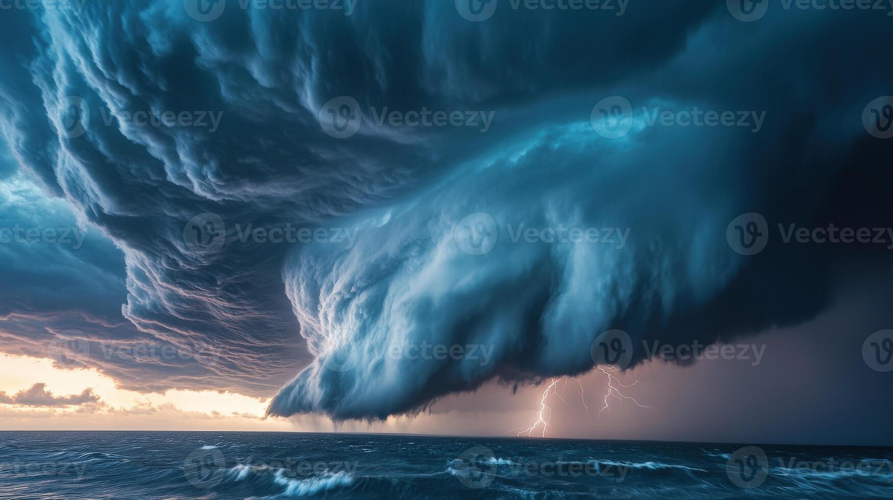 Storm clouds loom over the coastal landscape photo