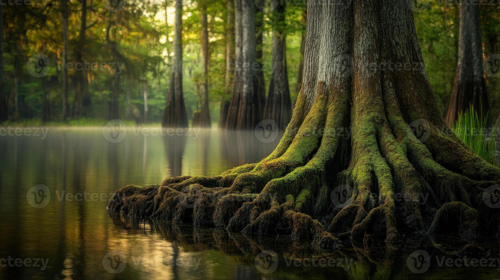 Cypress trees in a peaceful swamp photo