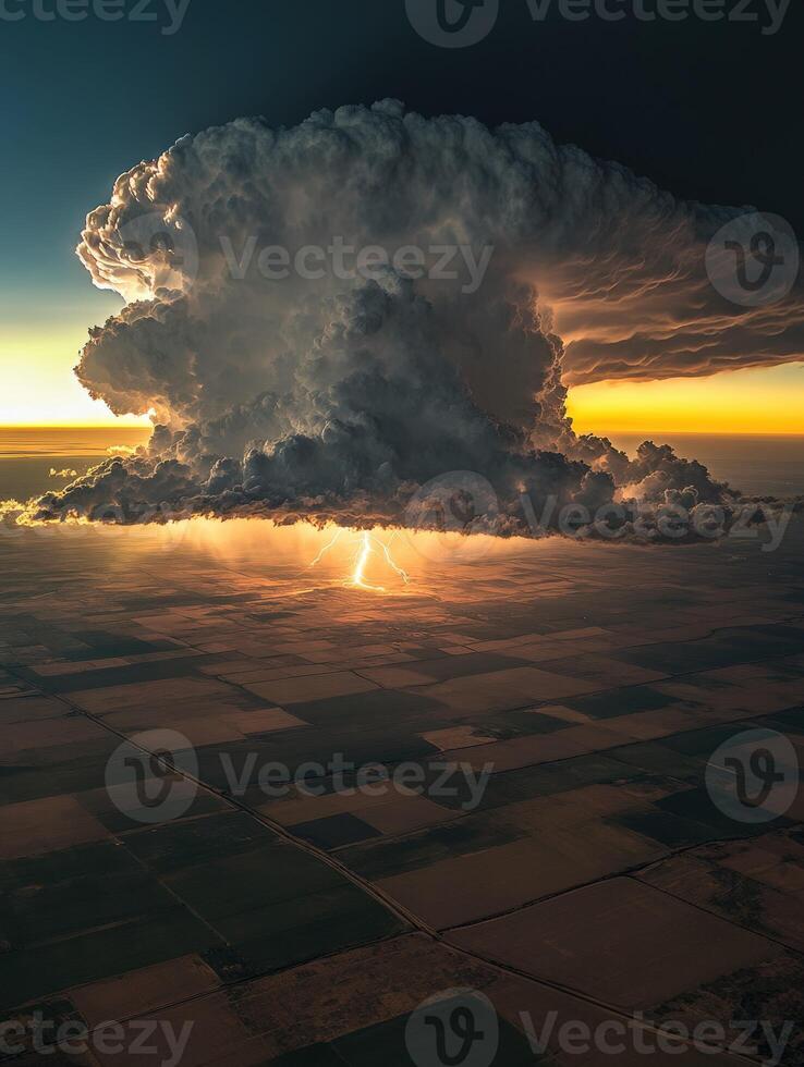 Thunderstorm at sunset photo