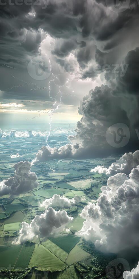 Thunderstorm brewing over green countryside photo