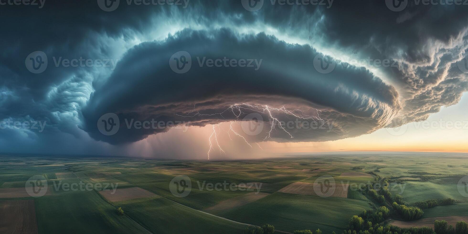 Thunderstorm clouds with lightning photo