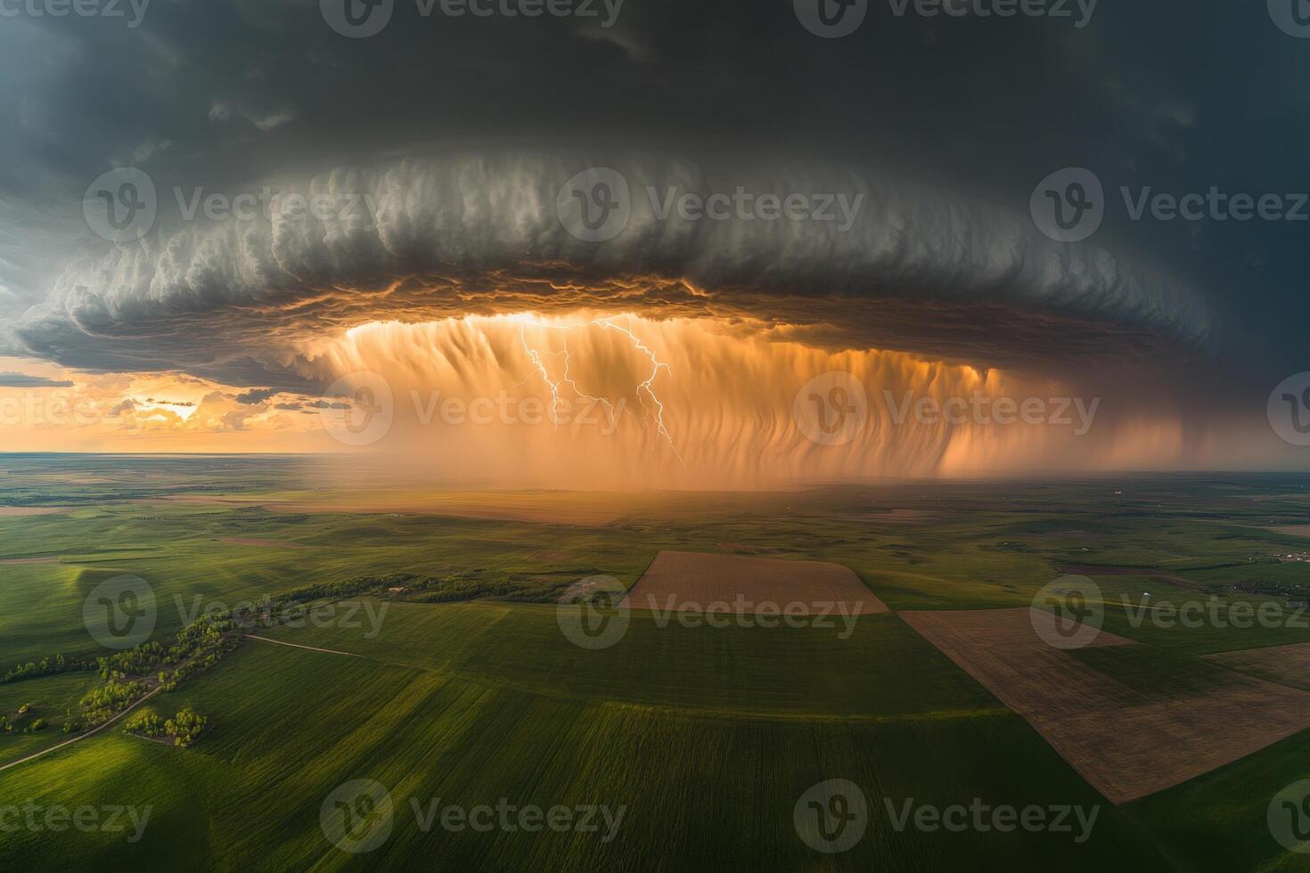 A large cloud is seen over a field photo