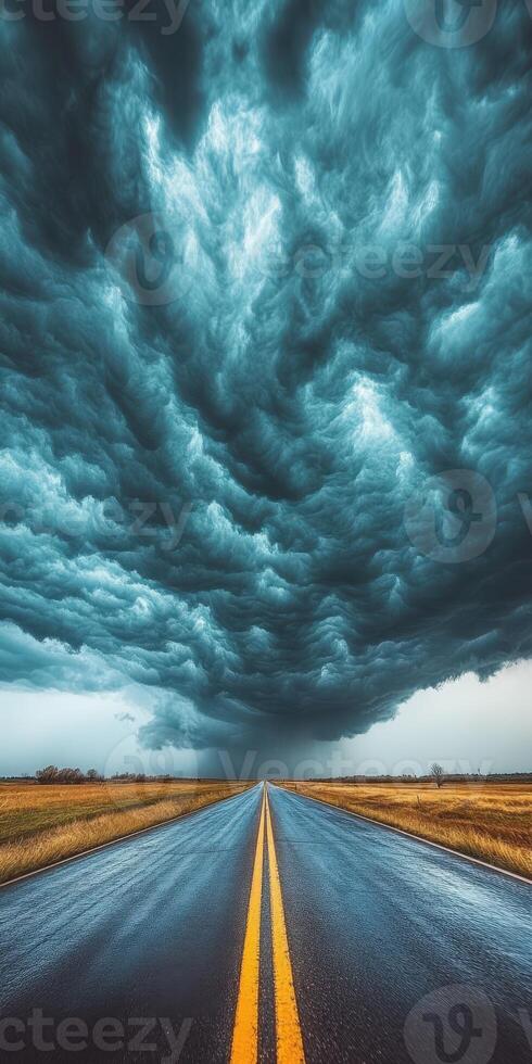 An empty road under a stormy sky photo