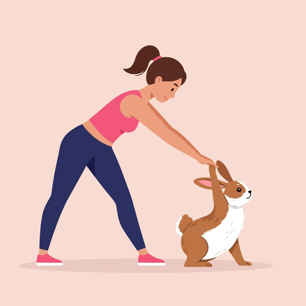 Woman and Rabbit High-five Bonding in a Playful Illustration vector