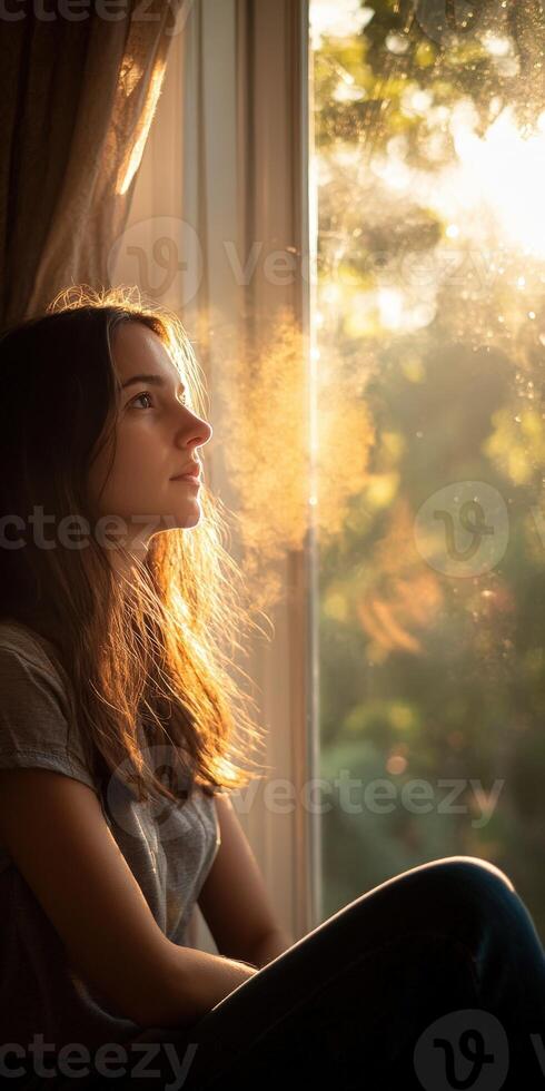 Reflection during perimenopause in evening sunlight photo