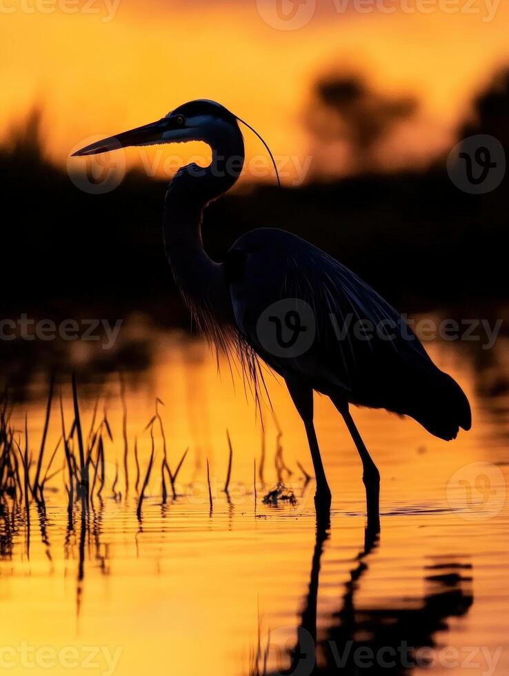 Great blue heron at sunset photo