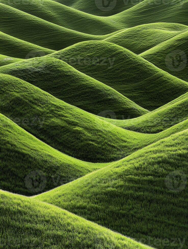 A green field with many hills and hills photo