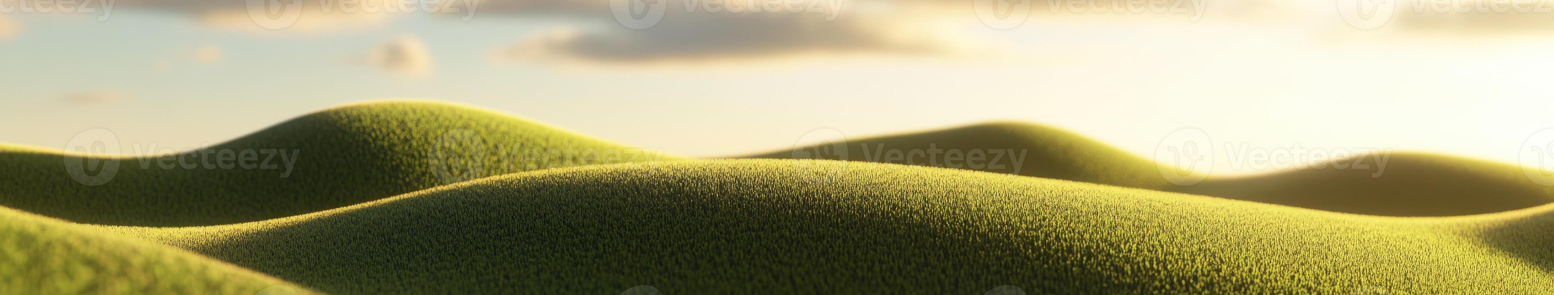 3d rendering of grassy hills with clouds in the background photo