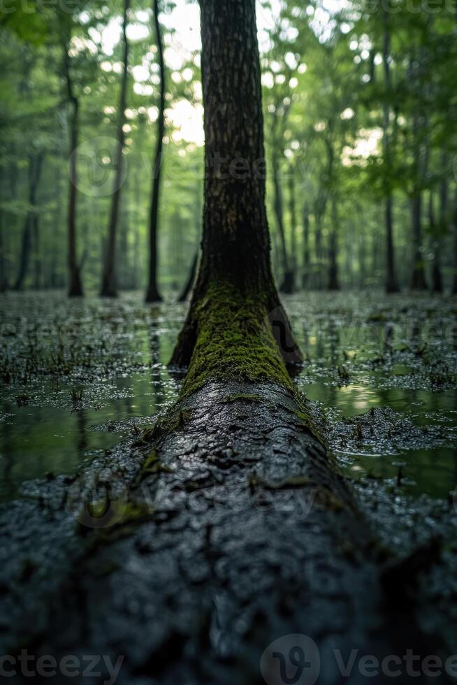 Serenity of moss-covered tree in tranquil forest setting photo