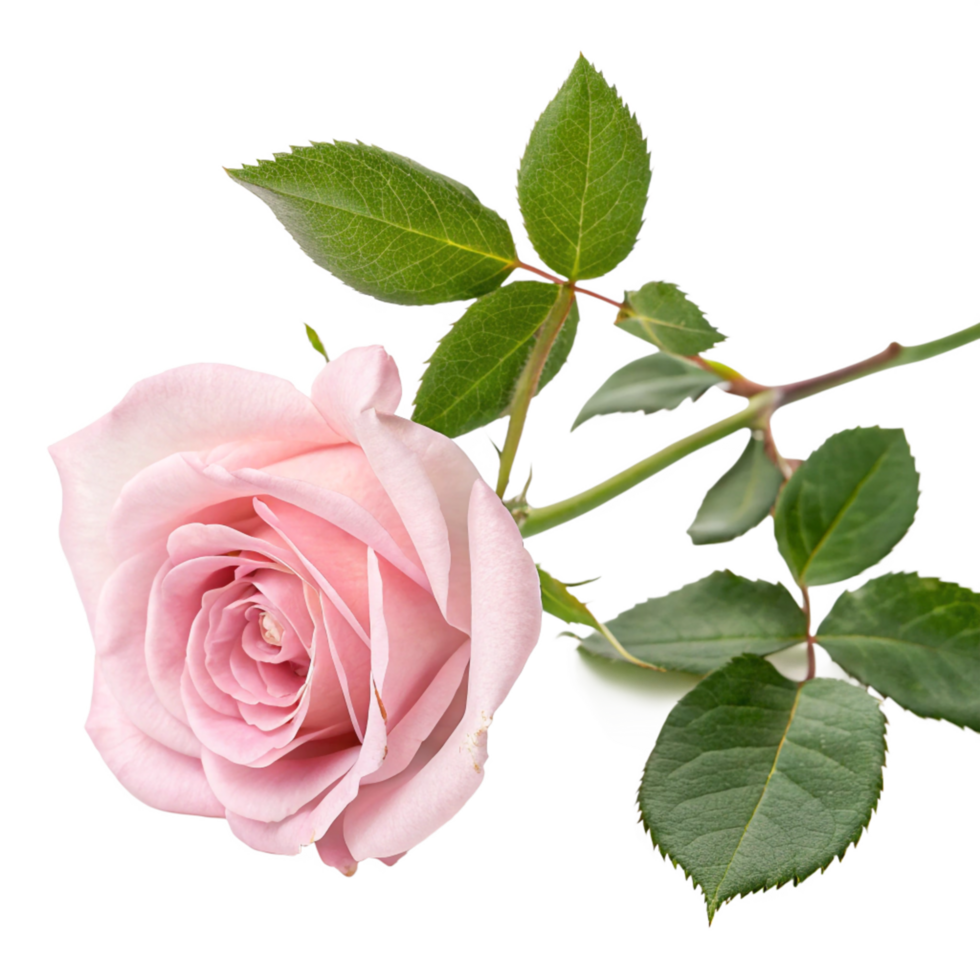 Single Pink Rose Flower with Green Leaves png