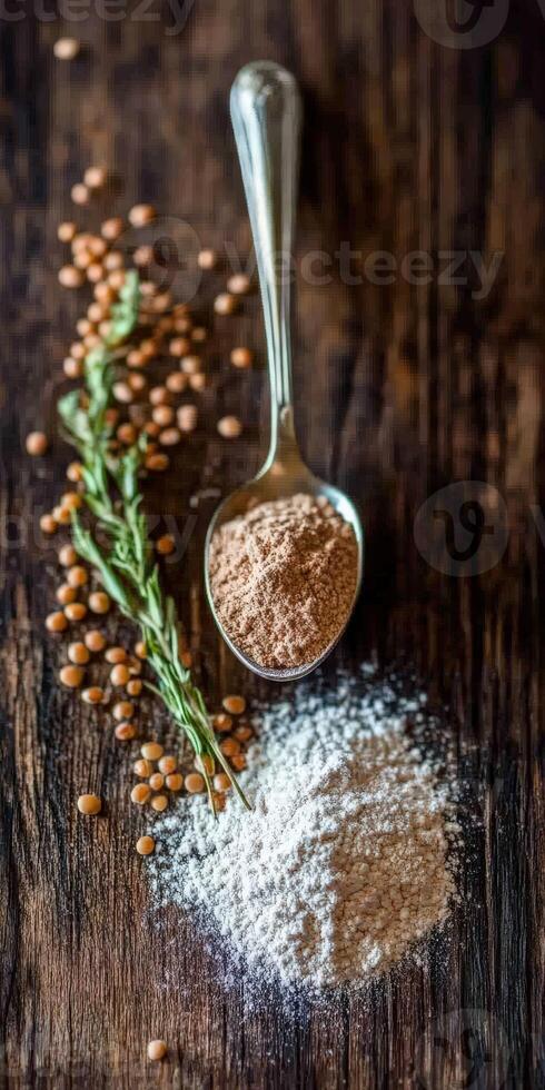 Exploring psyllium and herbs on a wooden surface photo