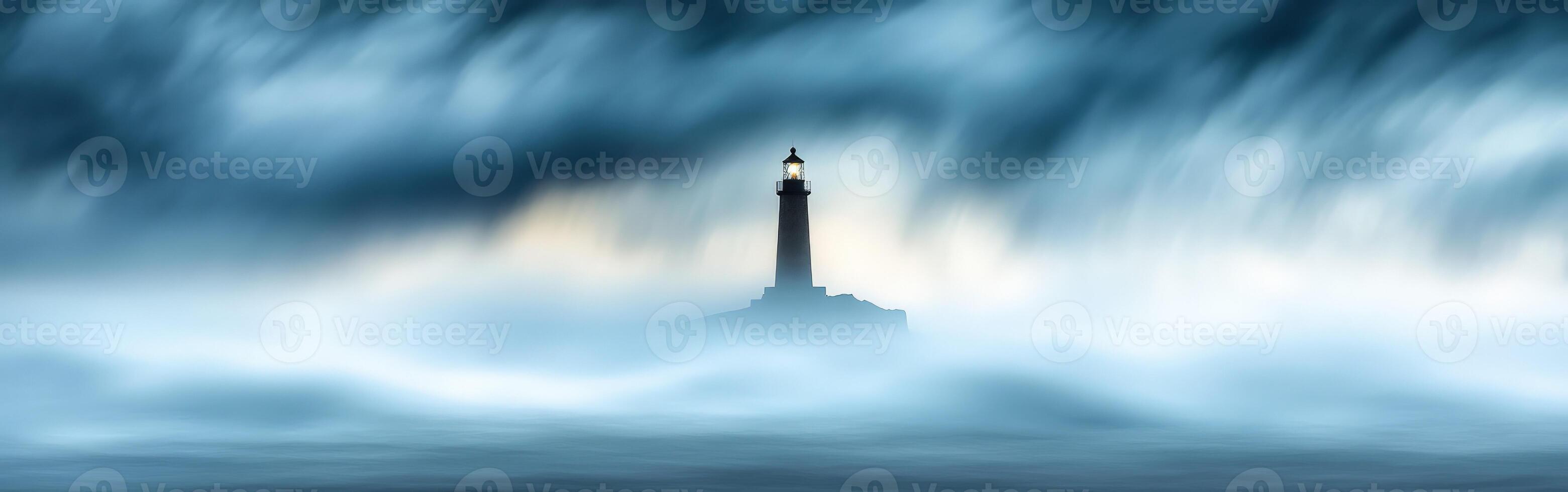 Mysterious lighthouse in stormy weather at dusk photo