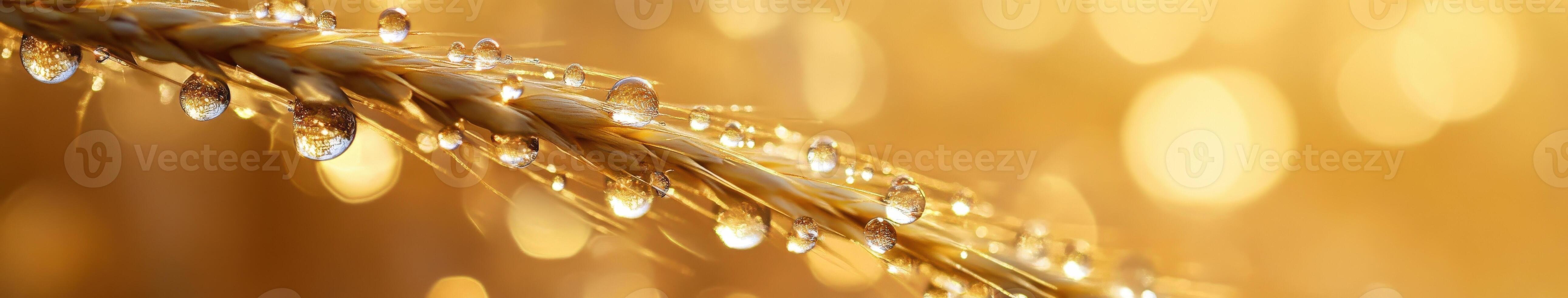 Morning dew glistens on wheat stalks in sunlight photo
