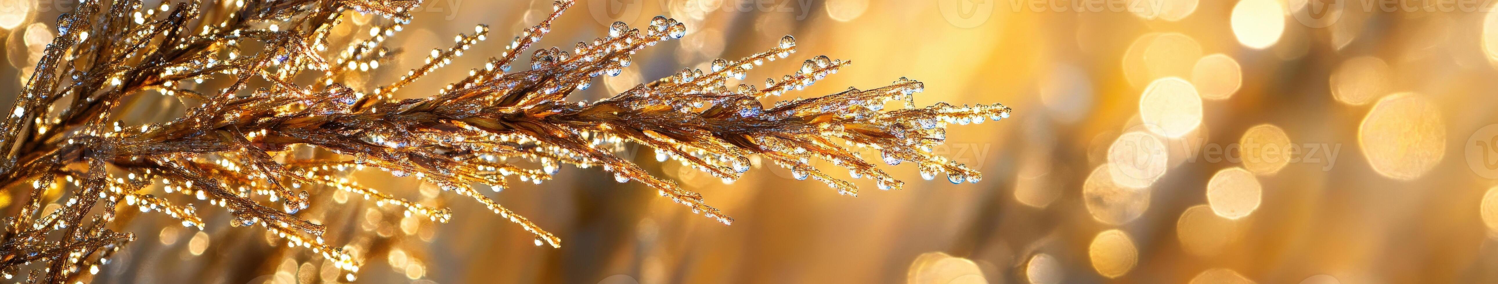 Golden branches with dew glistening in soft light photo