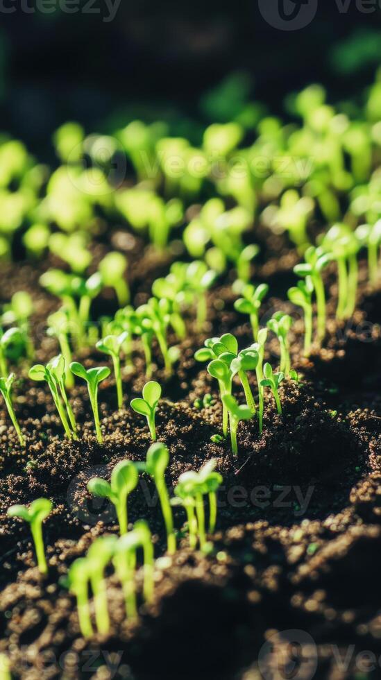 Fresh sprouts emerging in a sunlit garden bed photo