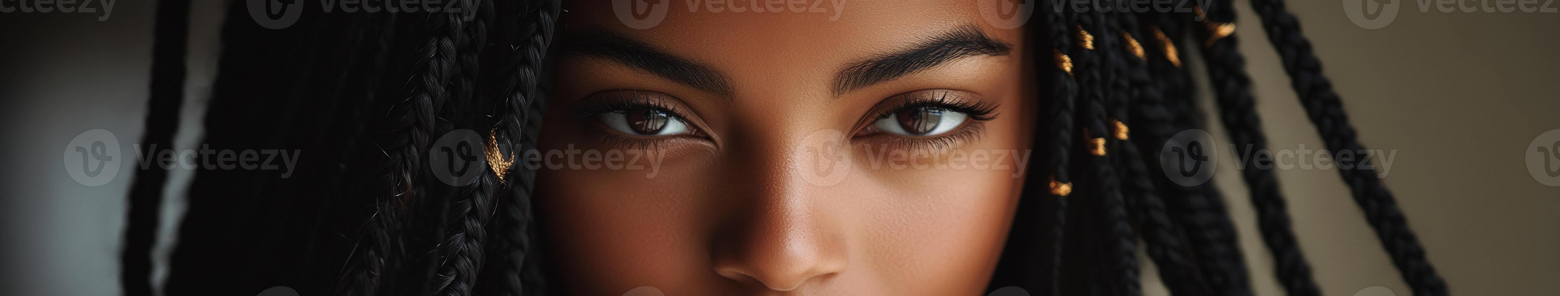 Boho braids enhance natural beauty in close-up style photo