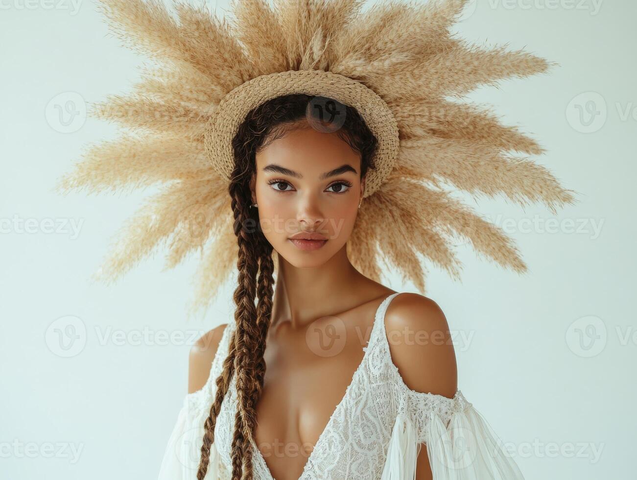 Boho braids with a unique hat for stylish photography photo