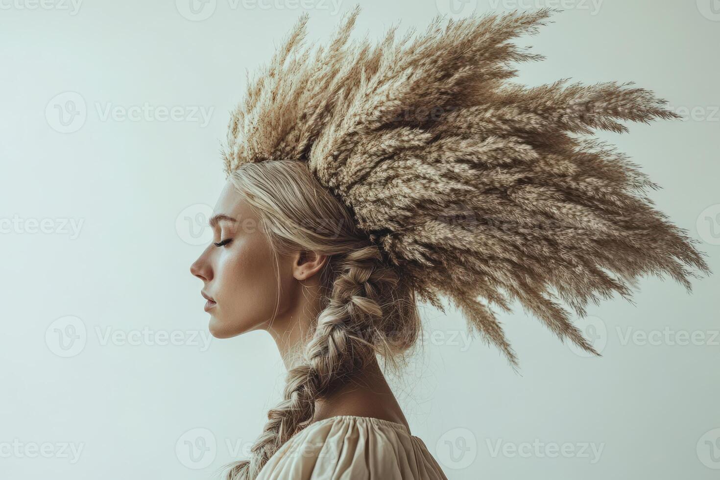 Boho braids with unique pampas grass decoration photo