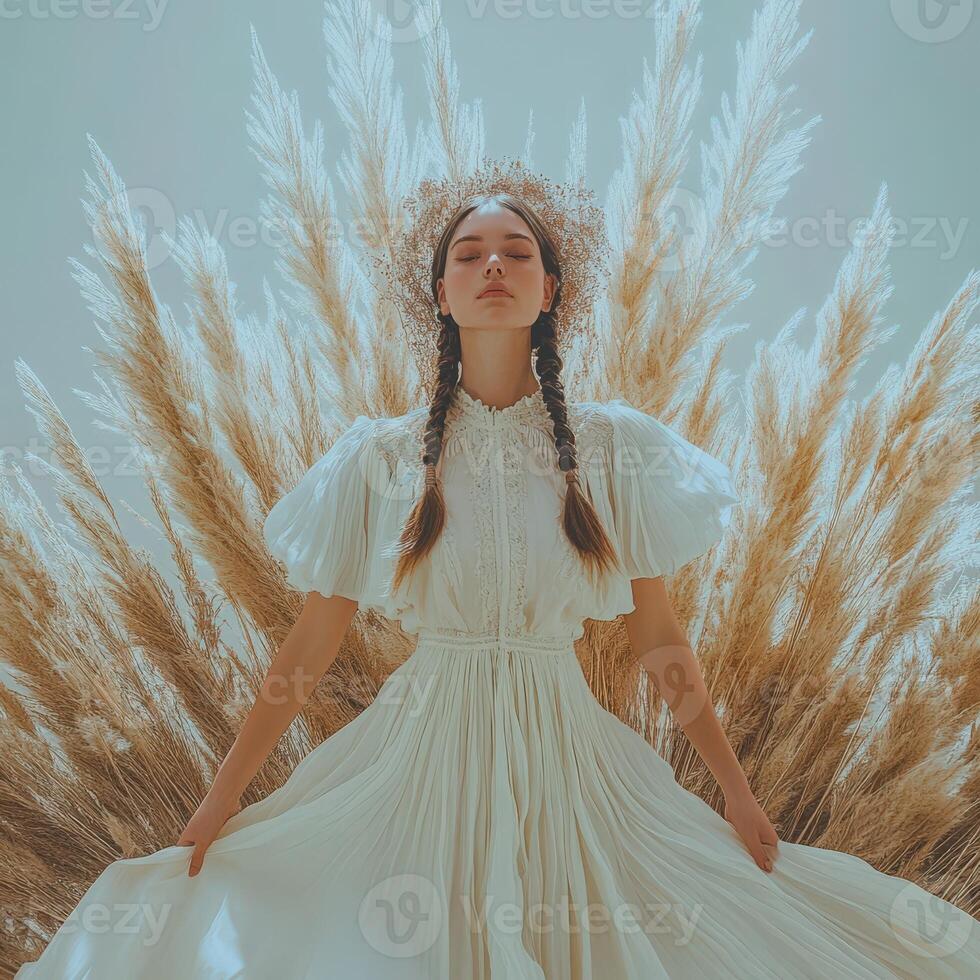 Boho braids and flowing dress create stunning spring vibes photo