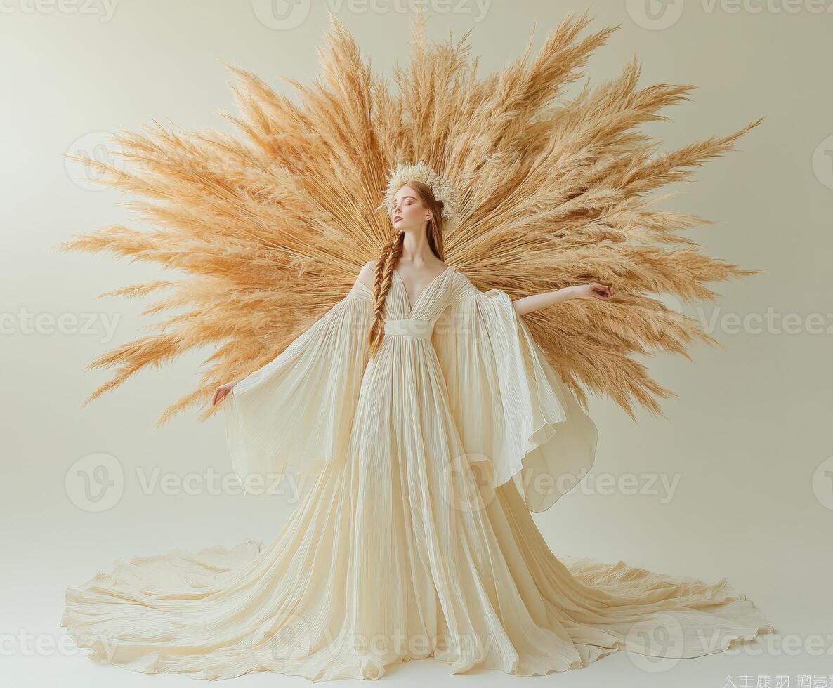 Boho braids and elegant gown create a stunning visual photo