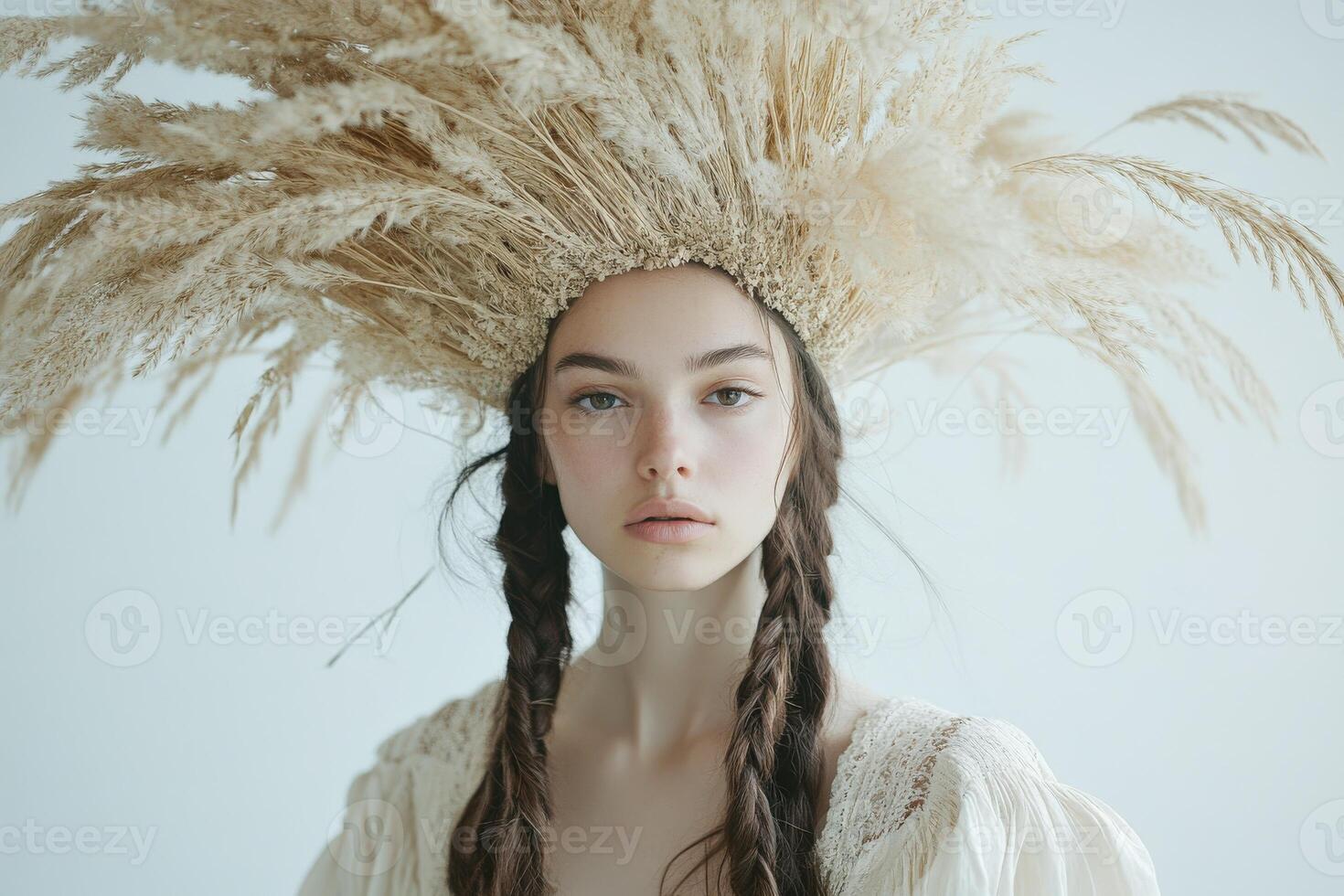 Unique boho braids complemented by a natural headpiece photo