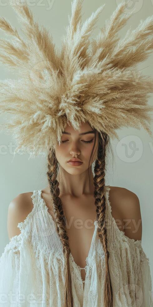 Boho braids adorned with pampas grass for a unique look photo