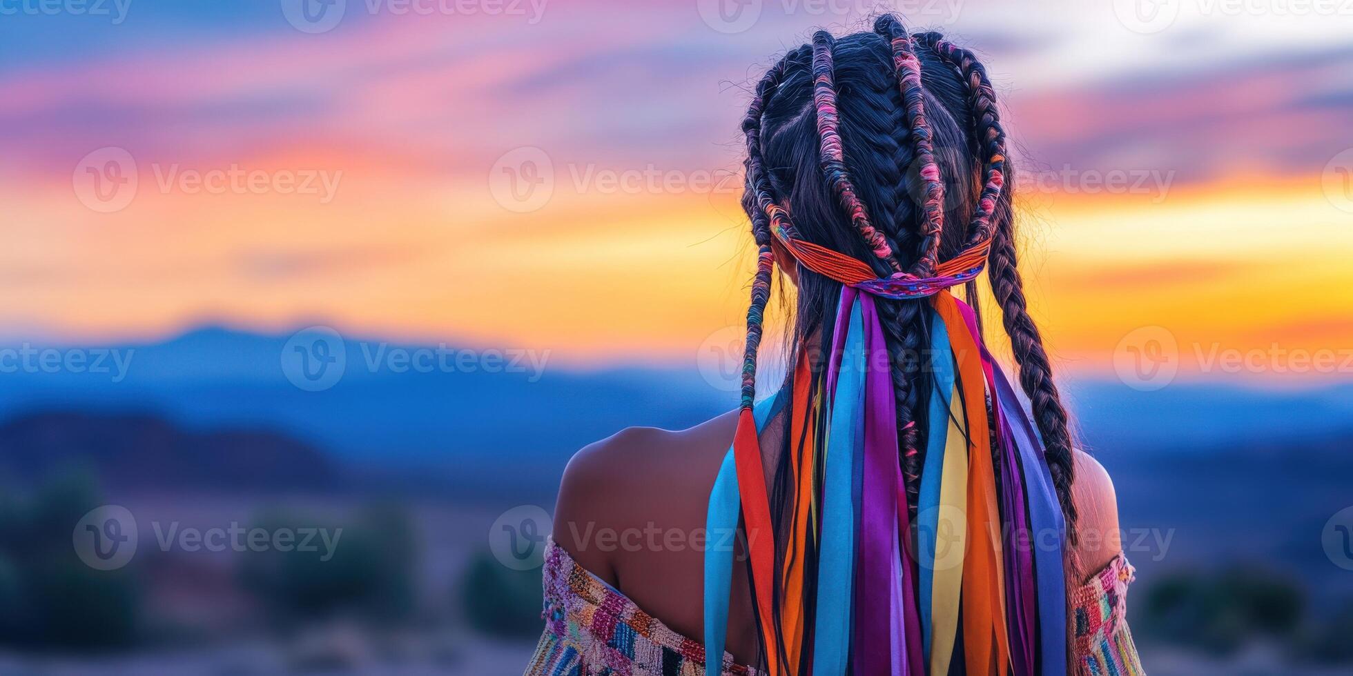 A woman with braids and colorful hair photo