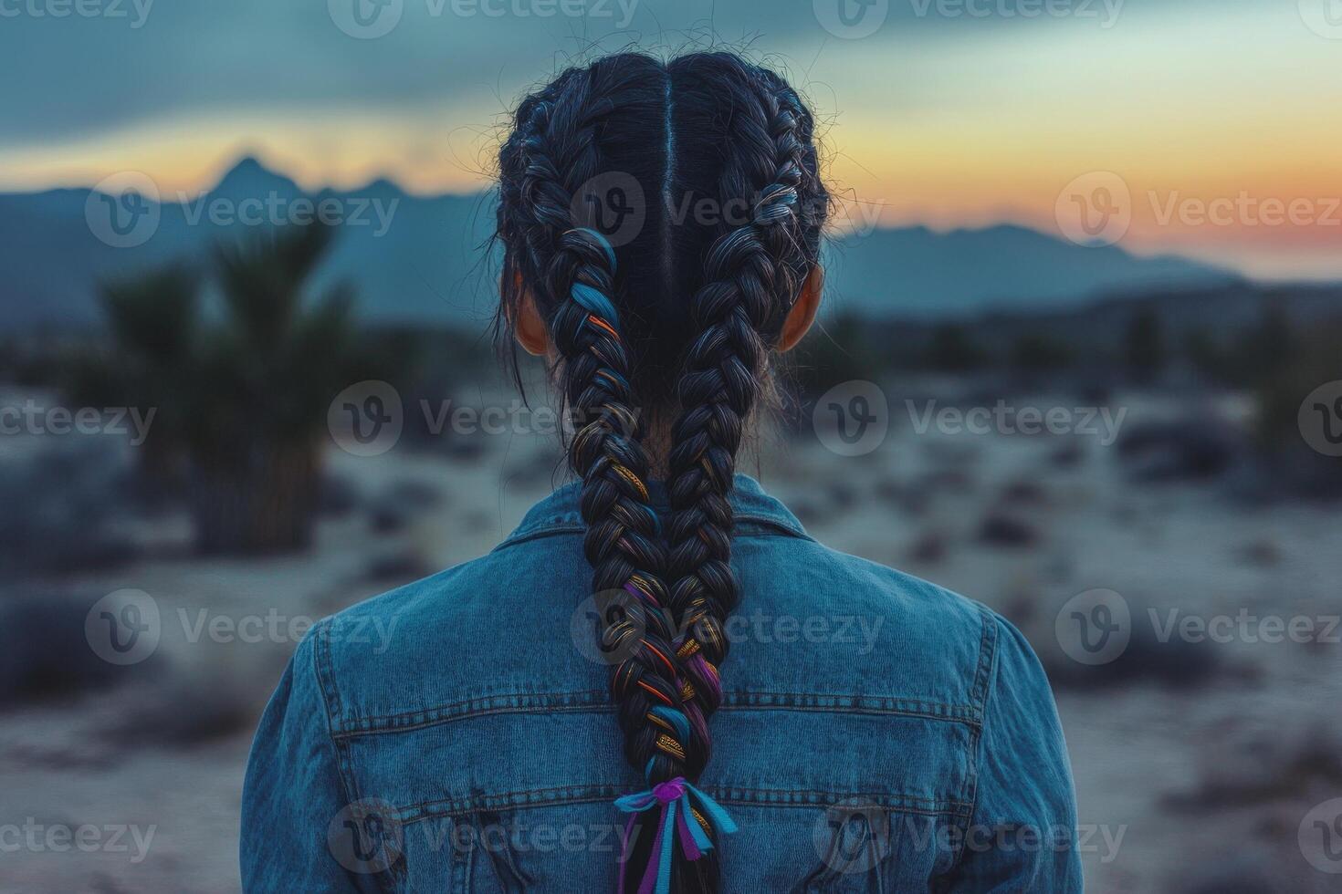 Boho braids against a desert sunset sky photo