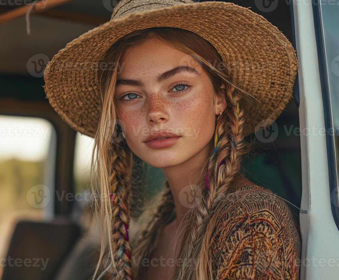Boho braids complement natural beauty in outdoor setting photo