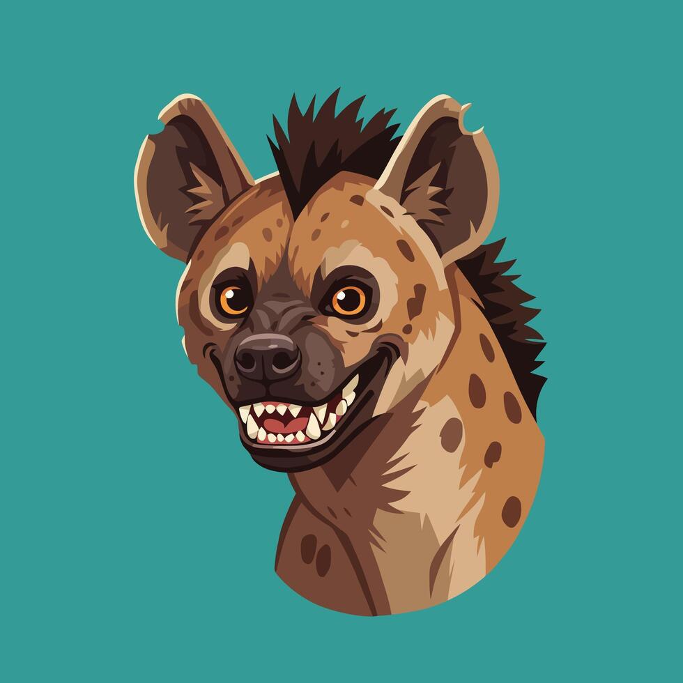 Hyena Showing Teeth Cartoon Illustration Isolated on Teal Background vector