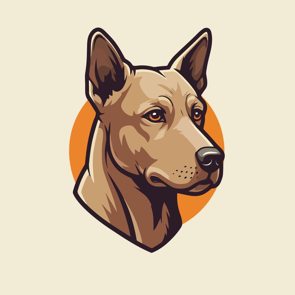 Dog Head Illustration Graphic Cartoon Style with Orange Circle Backdrop vector