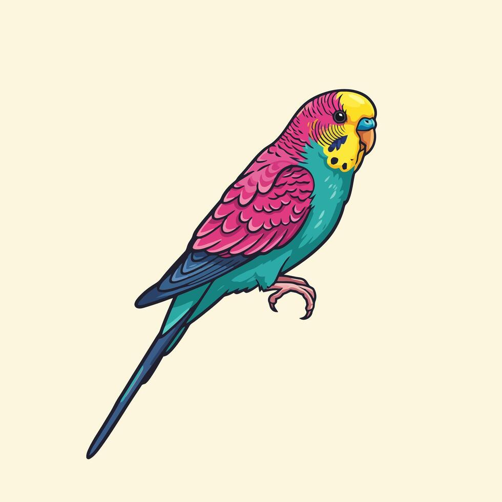 Colorful Budgerigar Illustration Perched with Detailed Feather Texture on Light Background vector