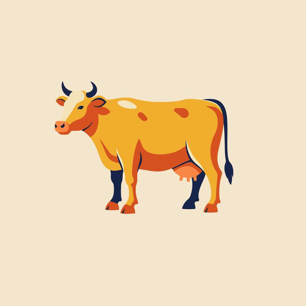 Standing Cow Illustration with Light Yellow and Orange Colors vector