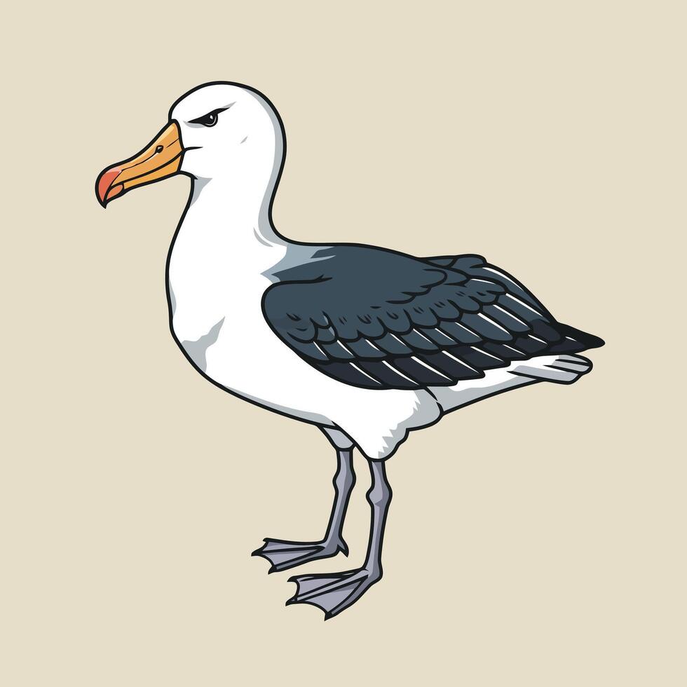 Standing Bird Illustration with Detailed Feathers and Orange Beak vector