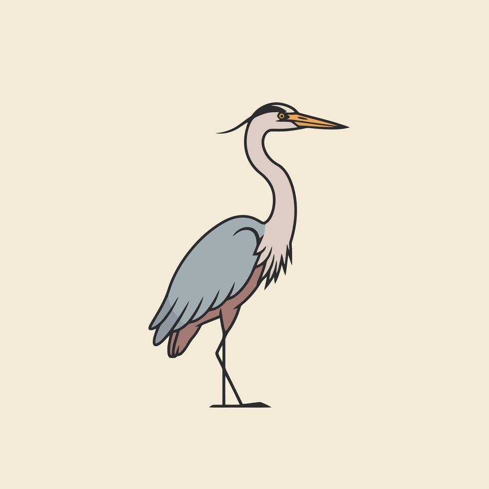 Standing Heron Illustration with Elegant Neck and Thin Legs vector