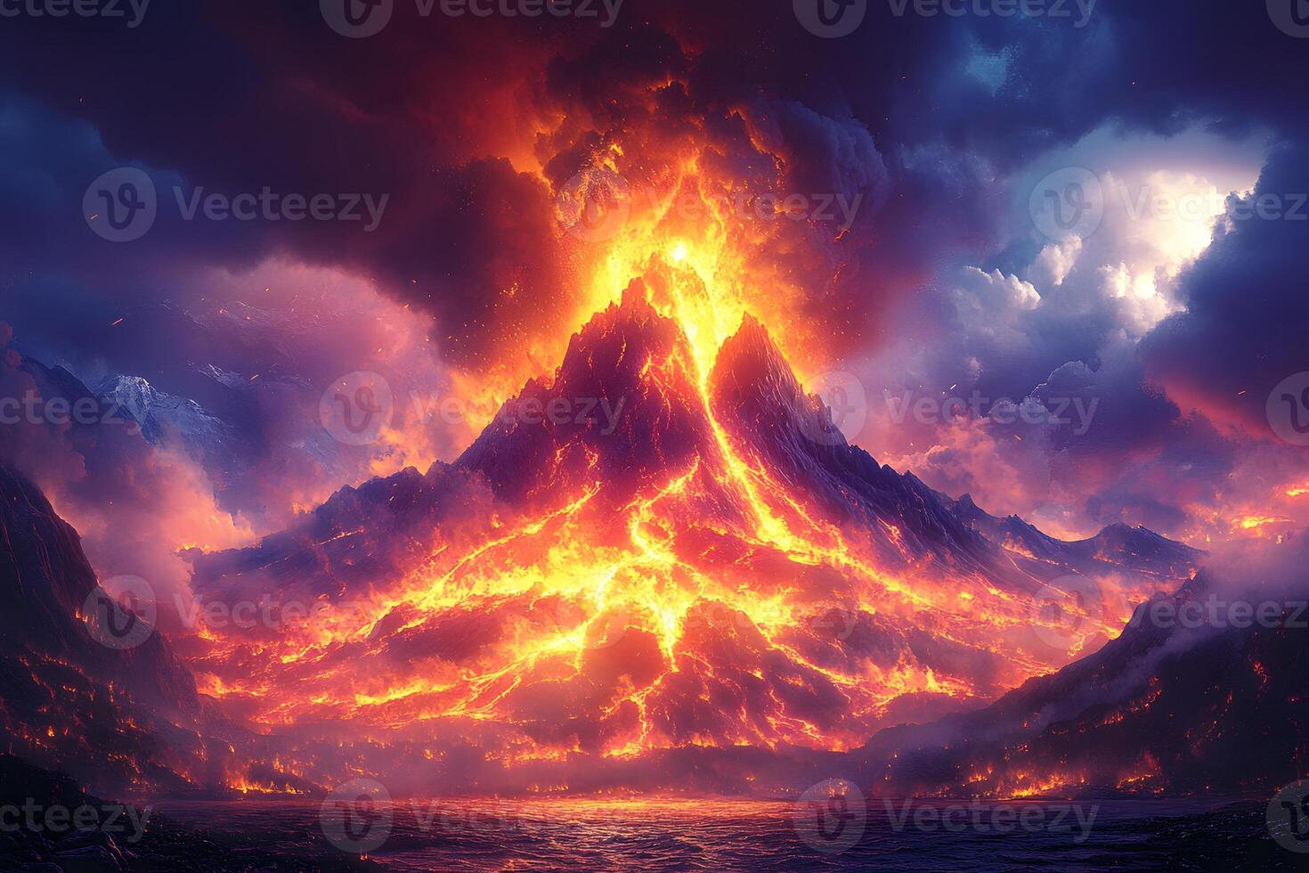 Majestic Volcanic Eruption at Dusk - Dramatic Landscape Photography for Posters and Prints photo