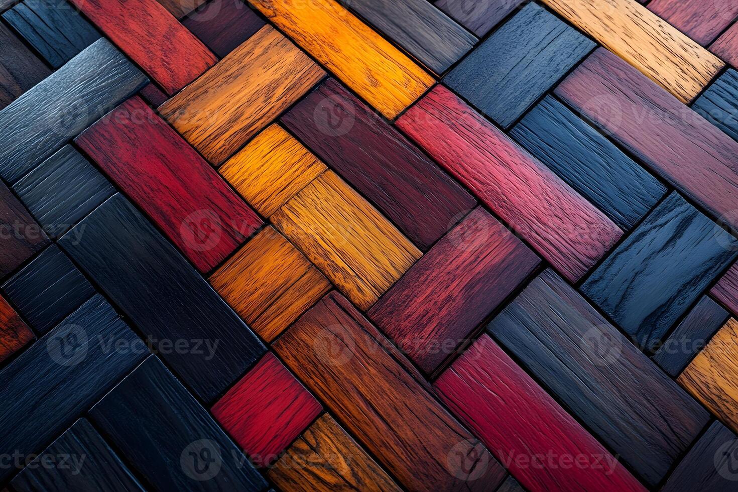 Colorful Wooden Floor Pattern with Interlocking Textured Blocks for Interior Design photo