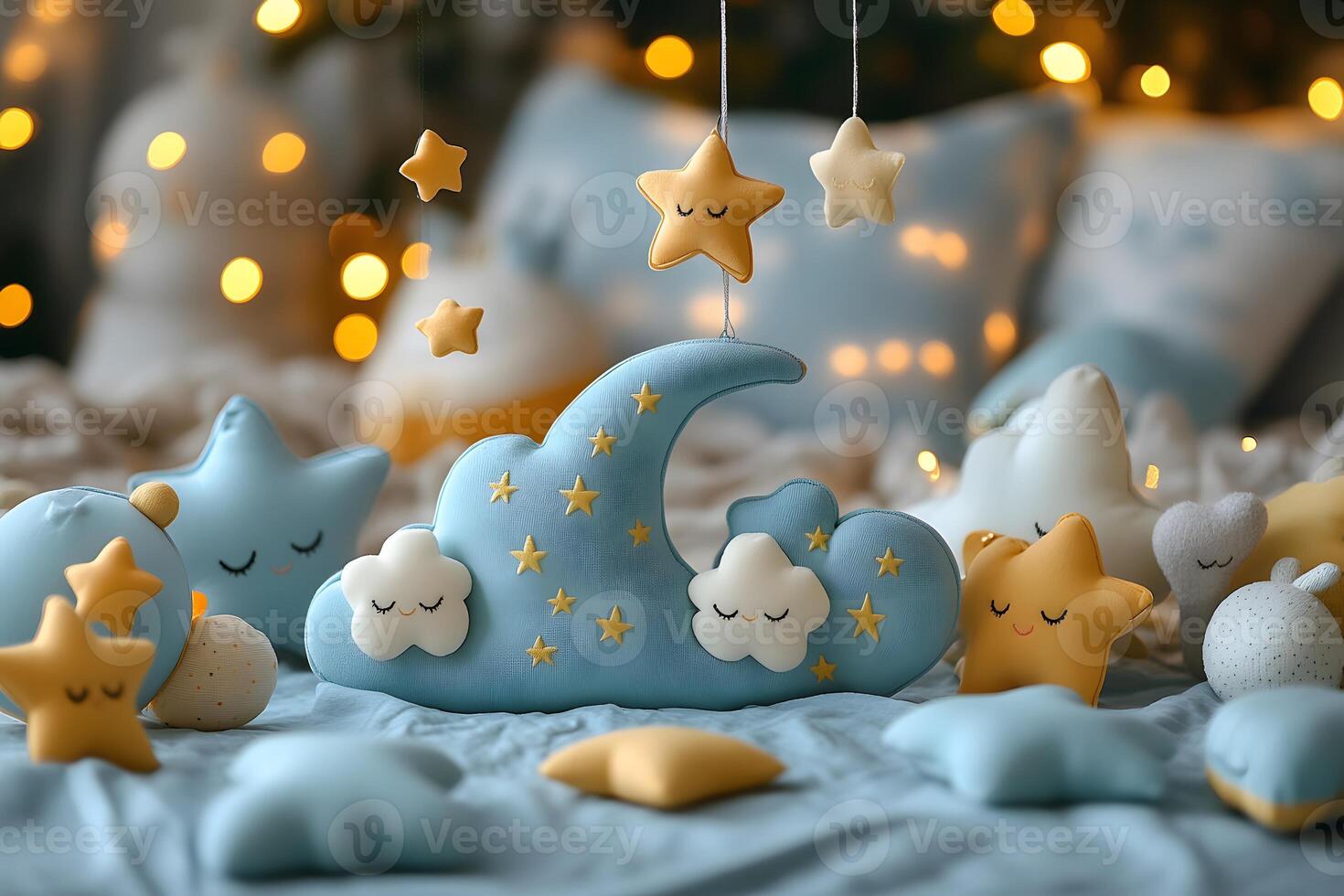 Dreamy Nighttime Nursery Scene with Cute Star and Cloud Decor for Cozy Atmosphere photo