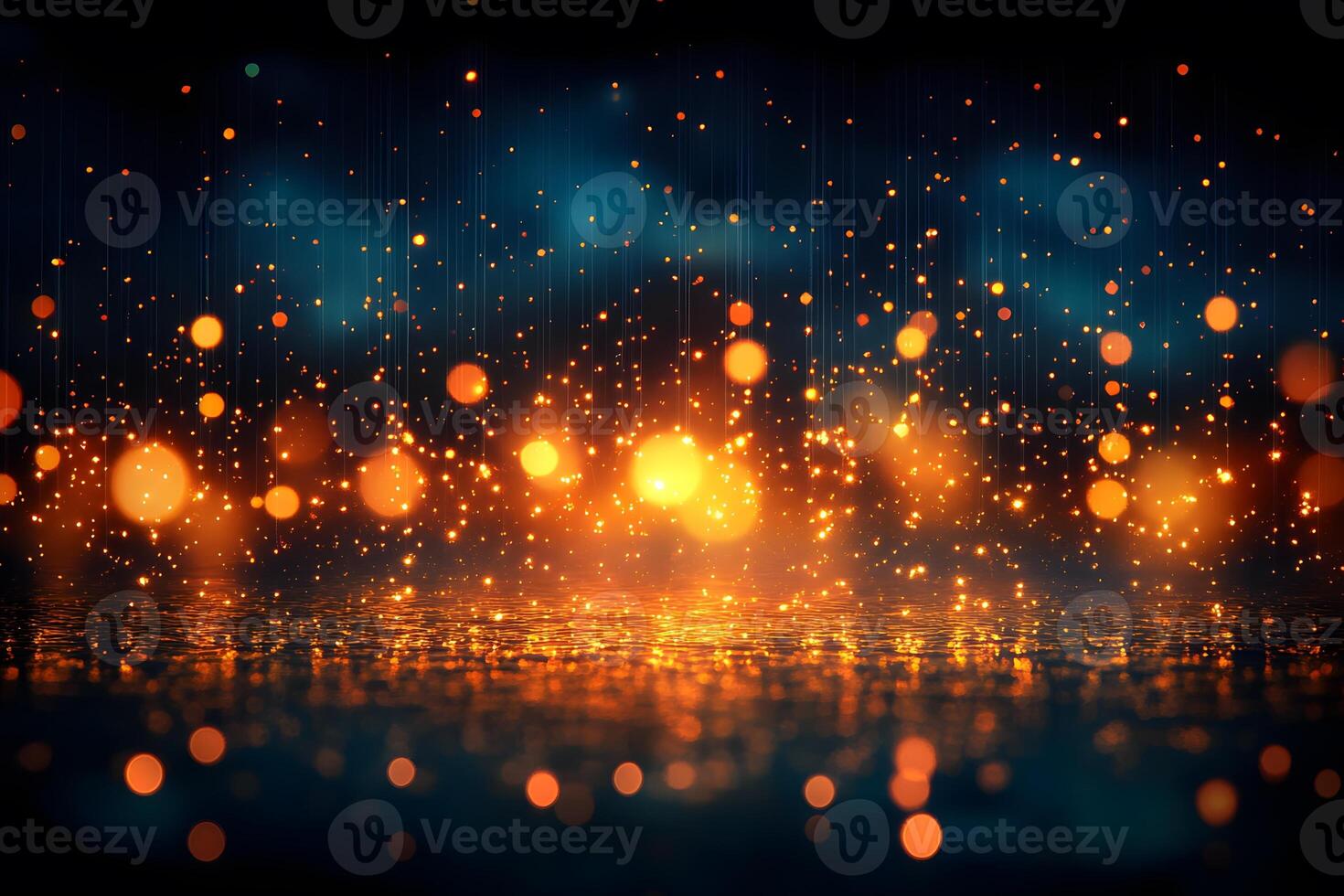 Magical Bokeh Lights Reflected on Water for Festive Background Design photo