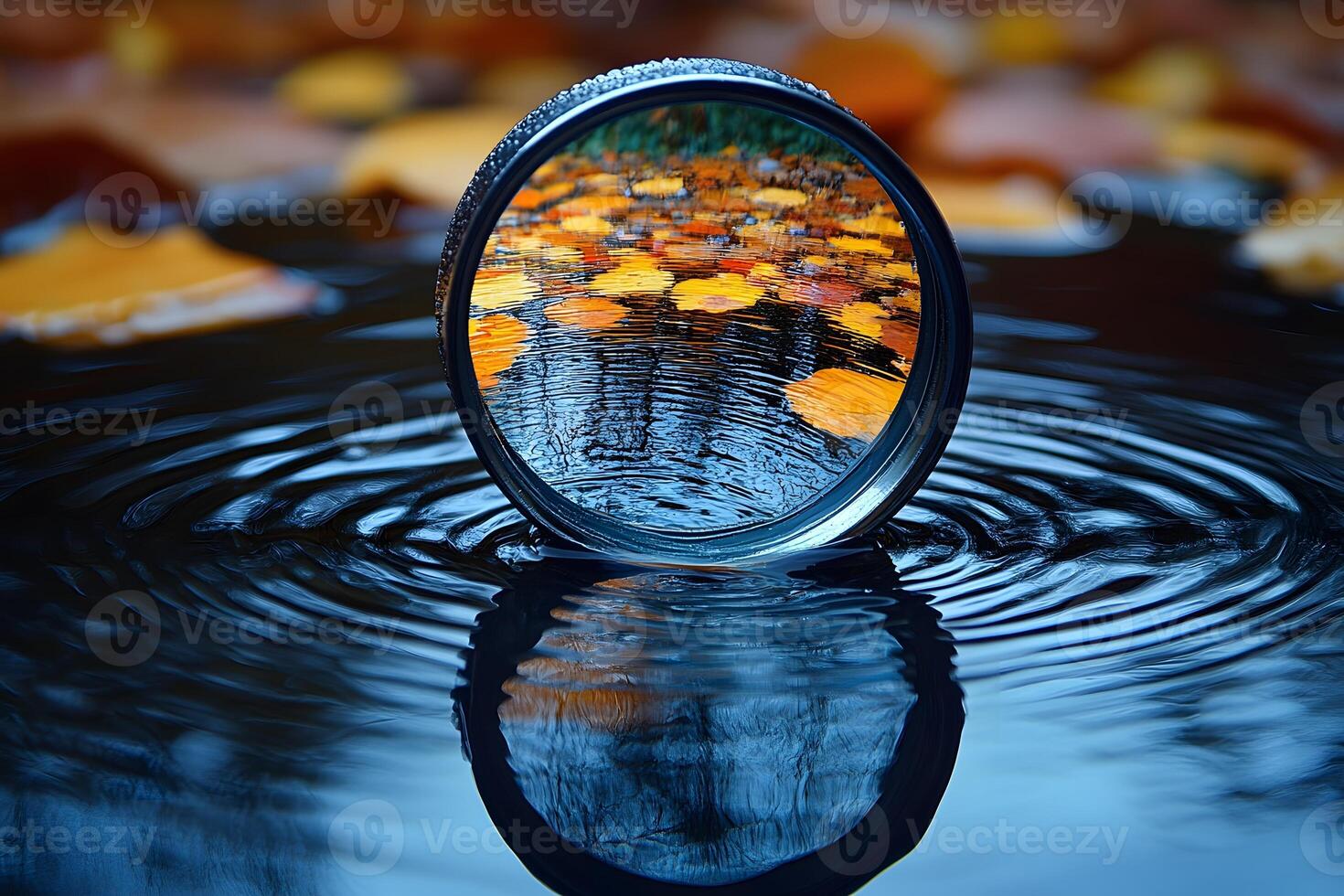 Autumn Reflections Through Lens Filter in Rippling Water - Nature Photography Concept photo