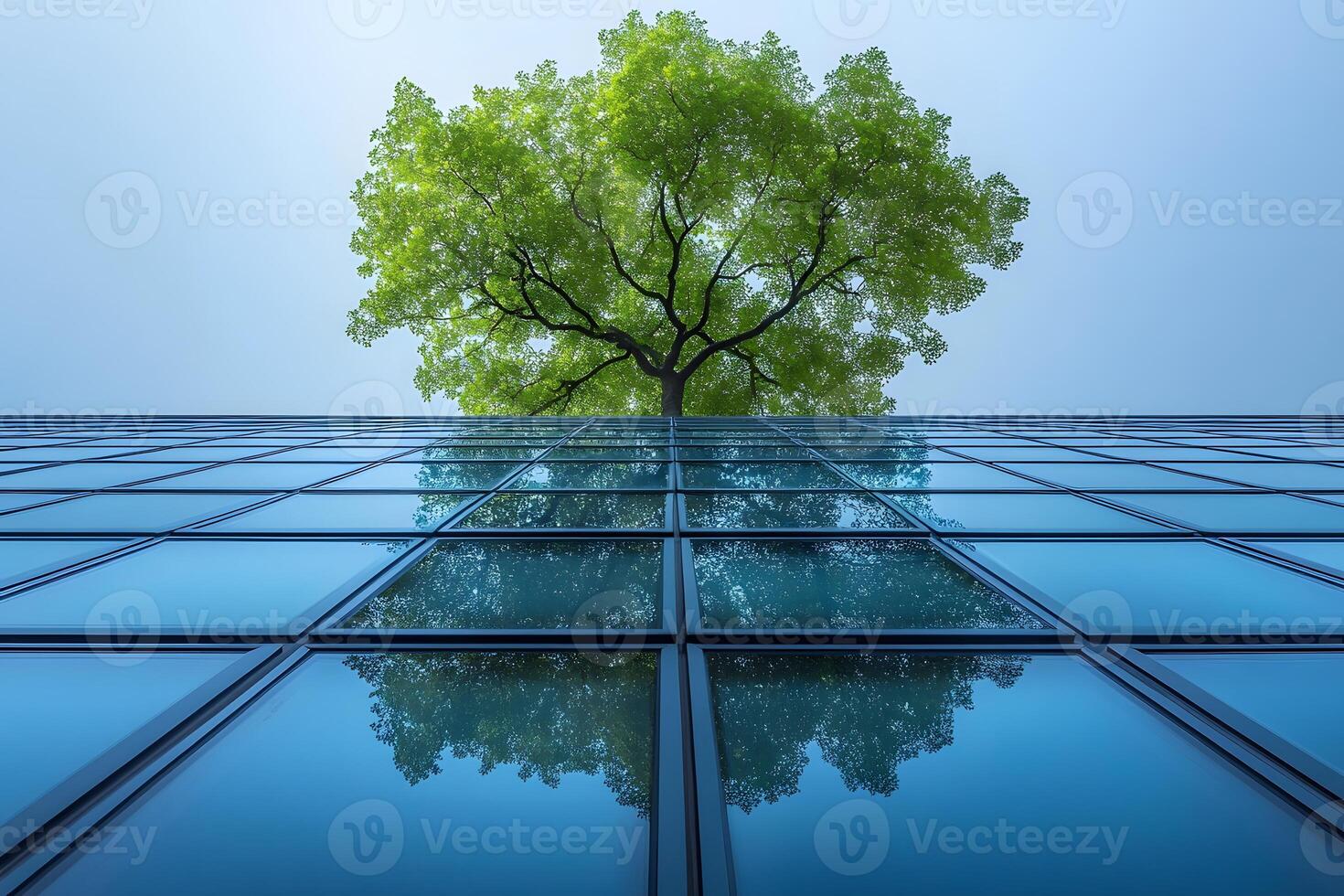 Nature Meets Architecture Tree Reflection on Modern Glass Building Facade photo