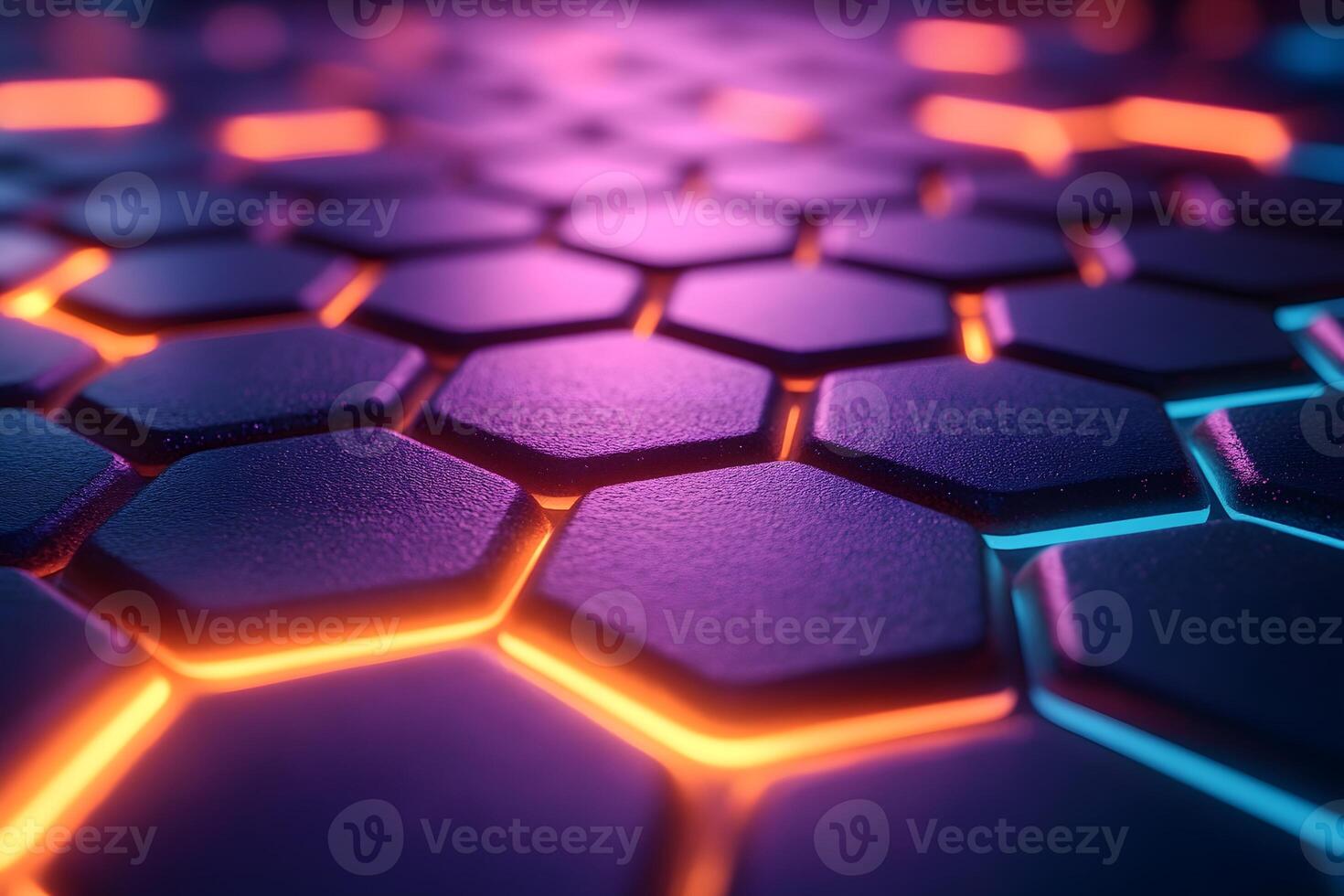 Futuristic Neon Hexagonal Pattern - Vibrant Technology Design for Digital Graphics photo