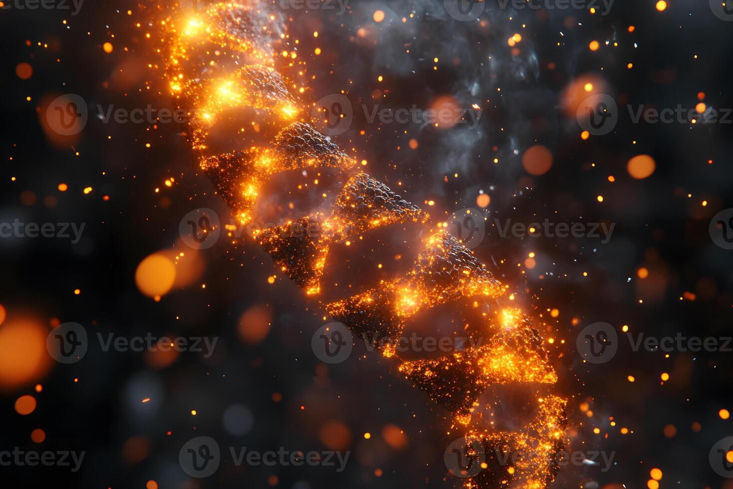 Glowing DNA Strand with Sparkling Particles for Scientific Research and Medical Design photo